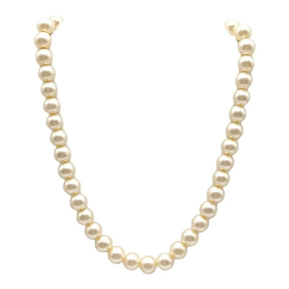 Marvella Glass Faux Pearls Choker Necklace Adjustable With Rhinestone Clasp - Picture 1 of 5